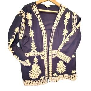 Angel Heart Boutique Tunic Kimono Navy Blue Plus 2X Embroidered Open Cardigan